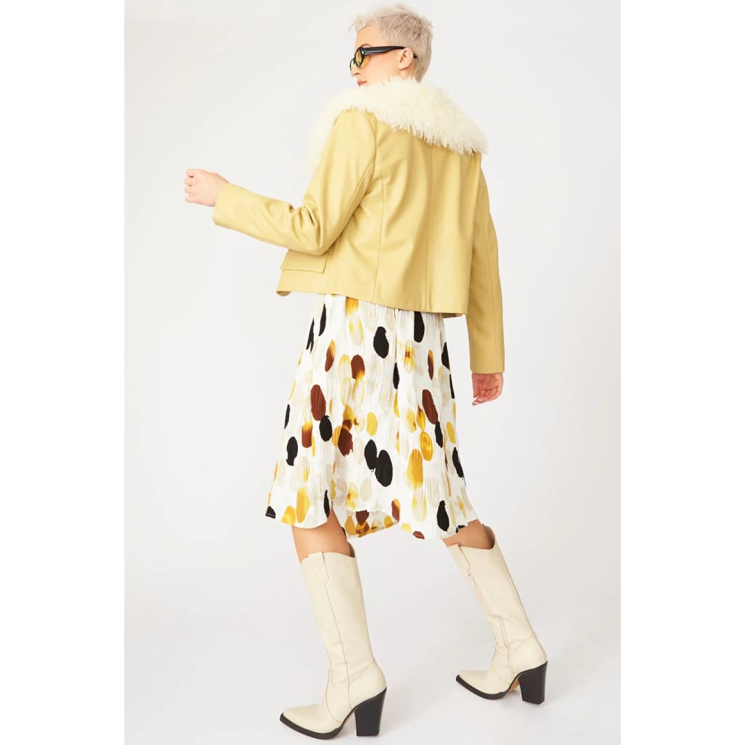 Yellow Faux Leather Jacket With Faux Shearling Collar | Buy Me Fur Ltd