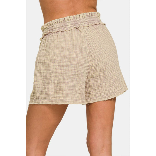 Washed Frayed Hem Drawstring Shorts - Ash Mocha | The Urban Clothing Shop™