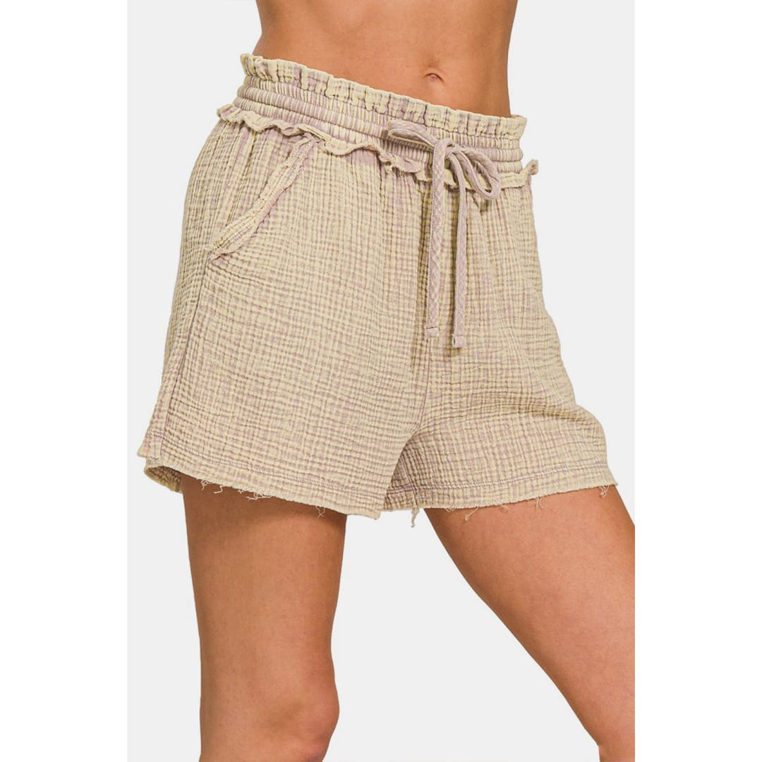 Washed Frayed Hem Drawstring Shorts - Ash Mocha | The Urban Clothing Shop™
