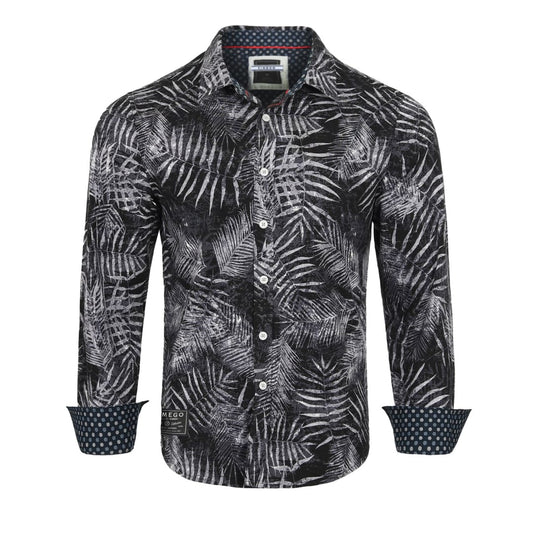 ZIMEGO Mens Holiday Hawaiian Long Sleeve Stretch Casual Aloha Button Down Shirt | ZIMEGO