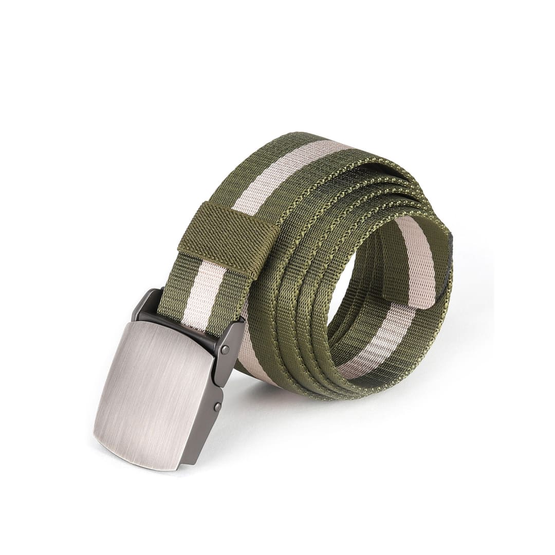 ZIMEGO Mens One Size Adjustable Strap Stripe Nylon Web Belt With Metal Buckle | ZIMEGO MEN