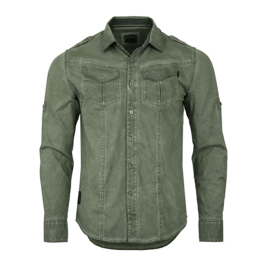 ZIMEGO Men’s Stretch Roll-Up Sleeve Color Washed Vintage Rugged Fashion Button Shirts