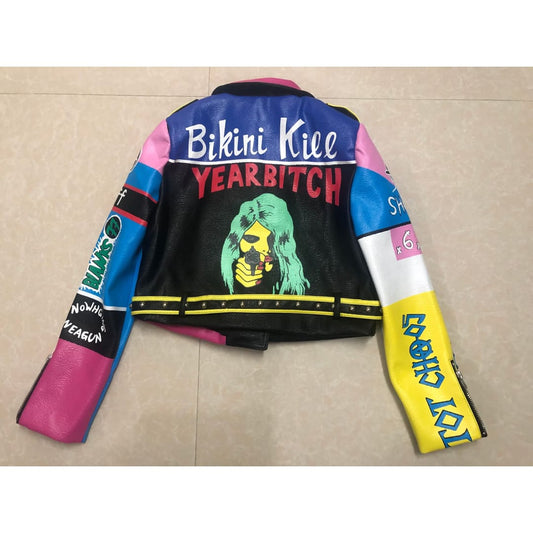 CHICO GIRL Graffiti Riveted Leather Jacket | The Urban Clothing Shop™