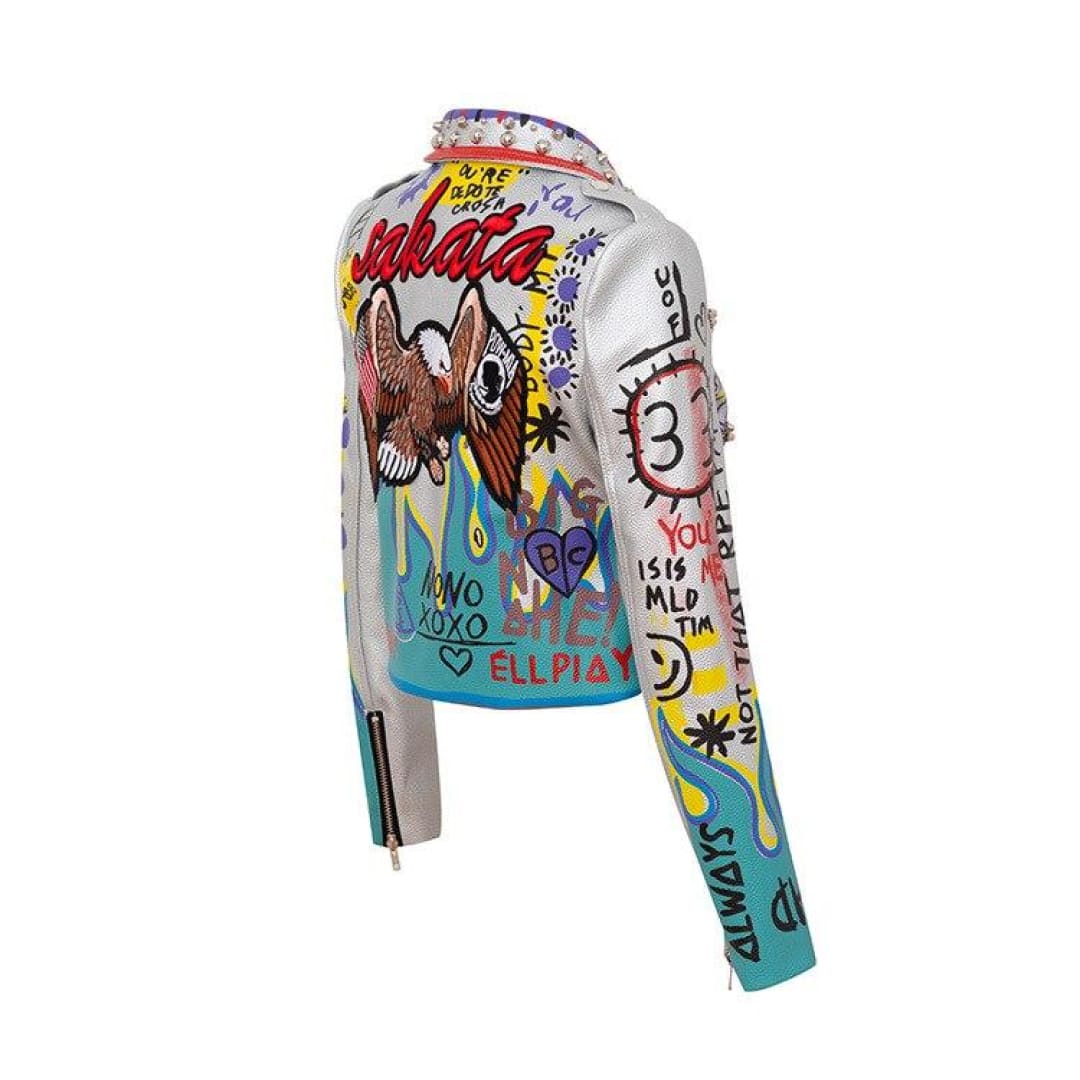 Eagle Graffiti Riveted Motorcycle Jacket | The Urban Clothing Shop™