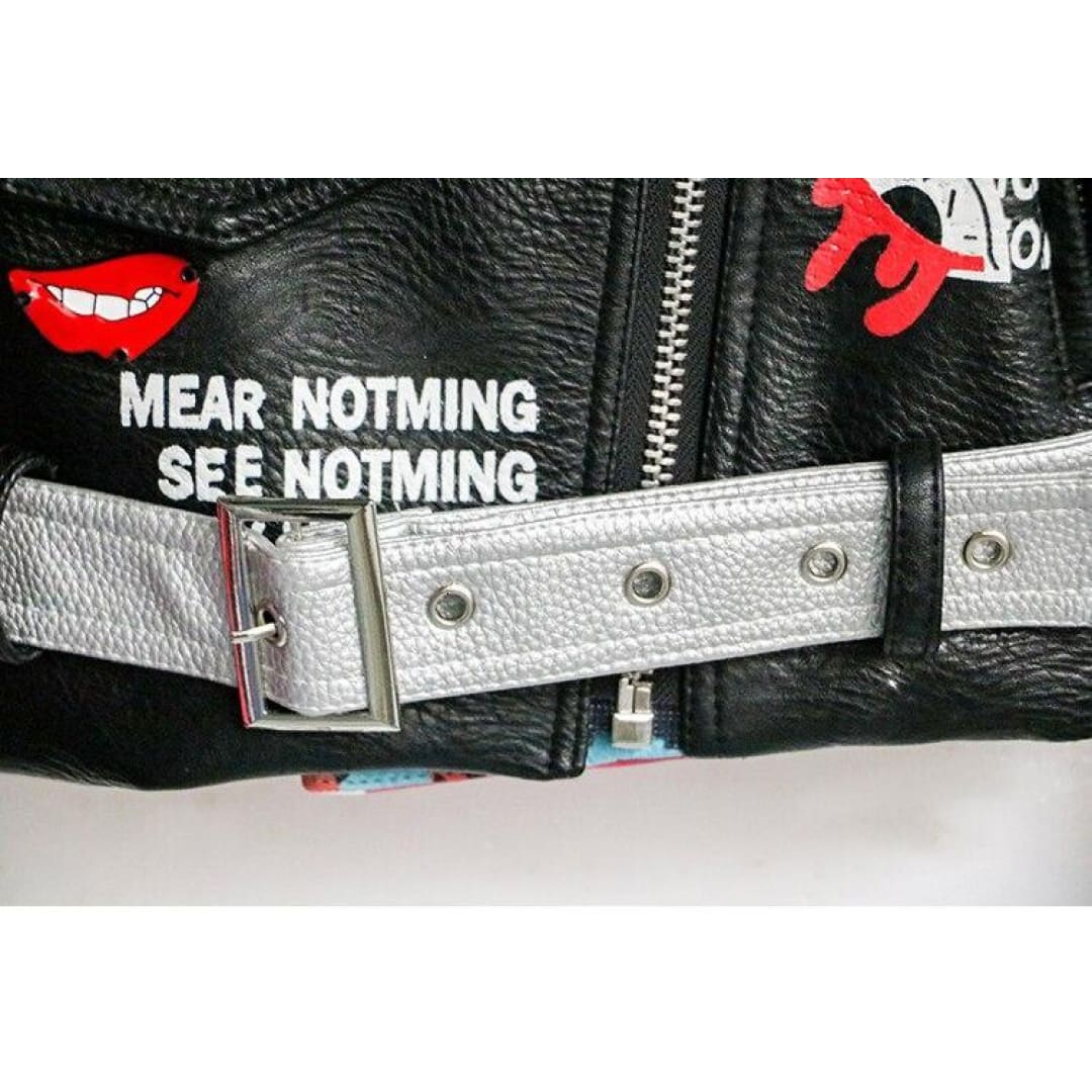 Leopard Graffiti Print Riveted Leather Jacket | The Urban Clothing Shop™