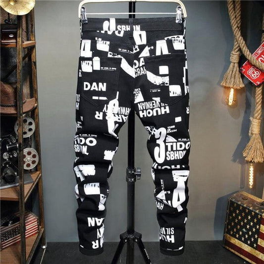Lettered & Numbered Printed Black Jeans | The Urban Clothing Shop™