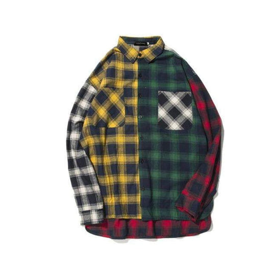 Patchwork Plaid Long Sleeve Shirt | The Urban Clothing Shop™