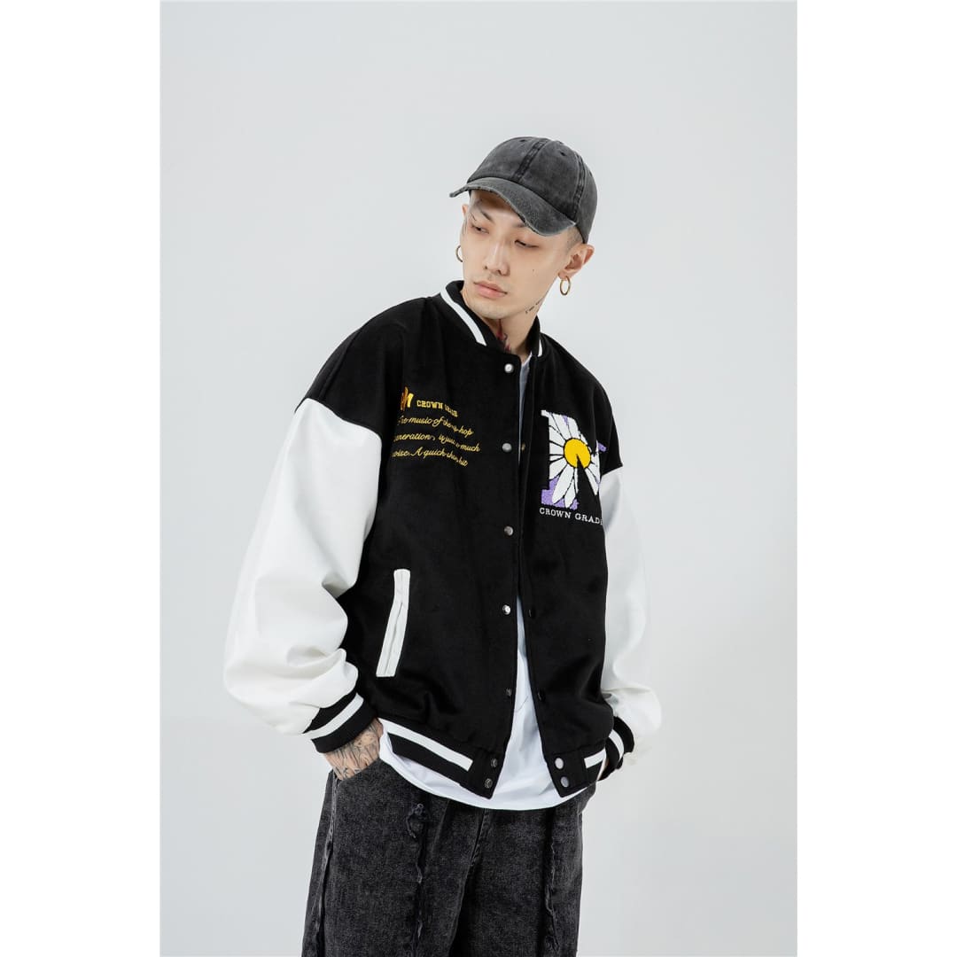 Pollenated Daisy™ Embroidery Baseball Jacket | The Urban Clothing Shop™