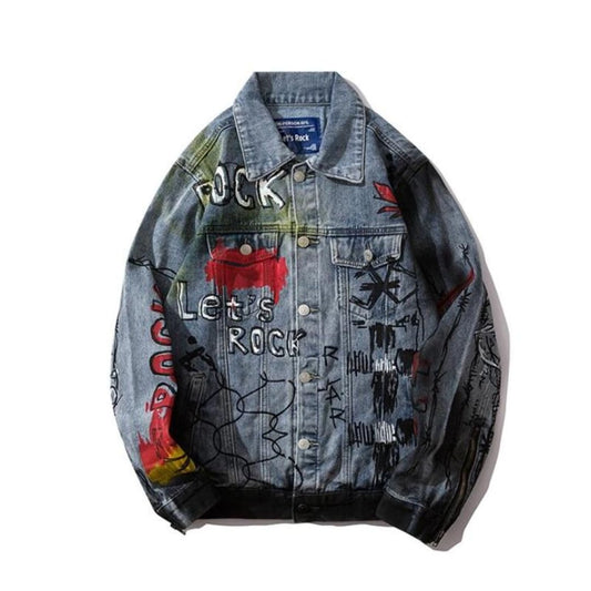 Skull Graffiti ’Let’s Rock’ Jean Jacket | The Urban Clothing Shop™