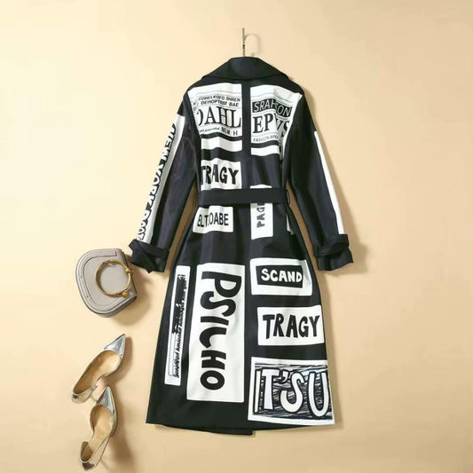 TRAGY™ Banner Print Trench Coat | The Urban Clothing Shop™