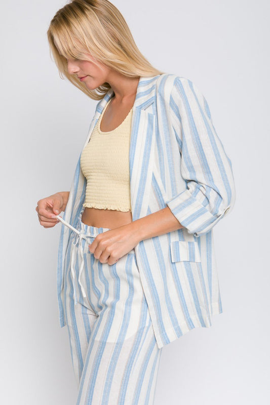 Love Tree Linen Woven Striped Blazer-1