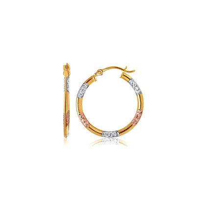 10k Tri-Color Gold Classic Hoop Earrings with Diamond Cut Details | Richard Cannon Jewelry