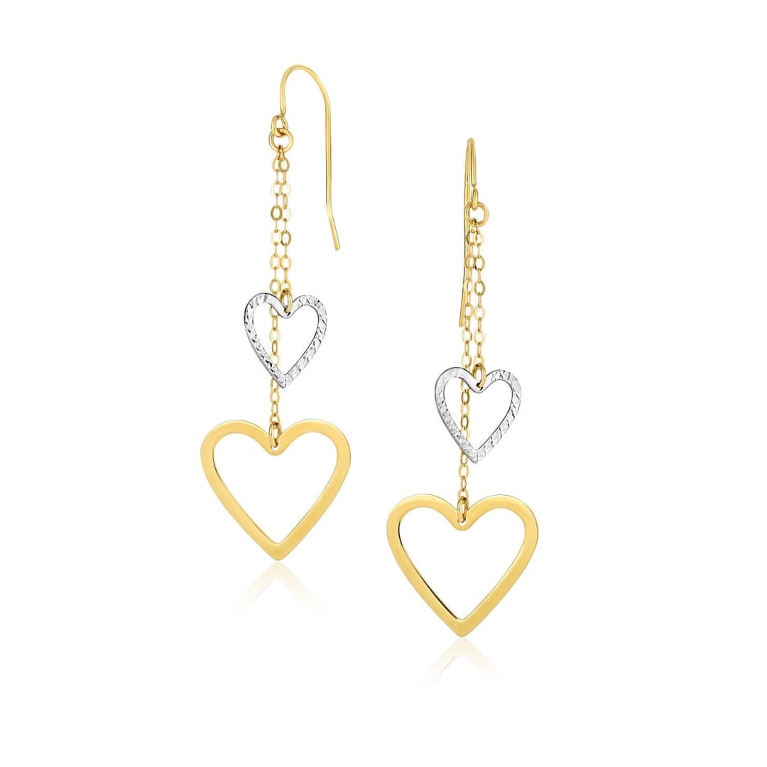 10k Two-Tone Gold Cutout Heart Chain Dangling Earrings | Richard Cannon Jewelry