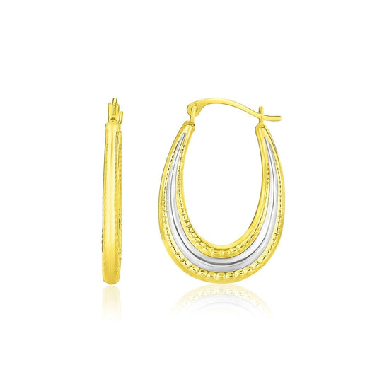 10k Two-Tone Gold Graduated Textured Oval Hoop Earrings | Richard Cannon Jewelry