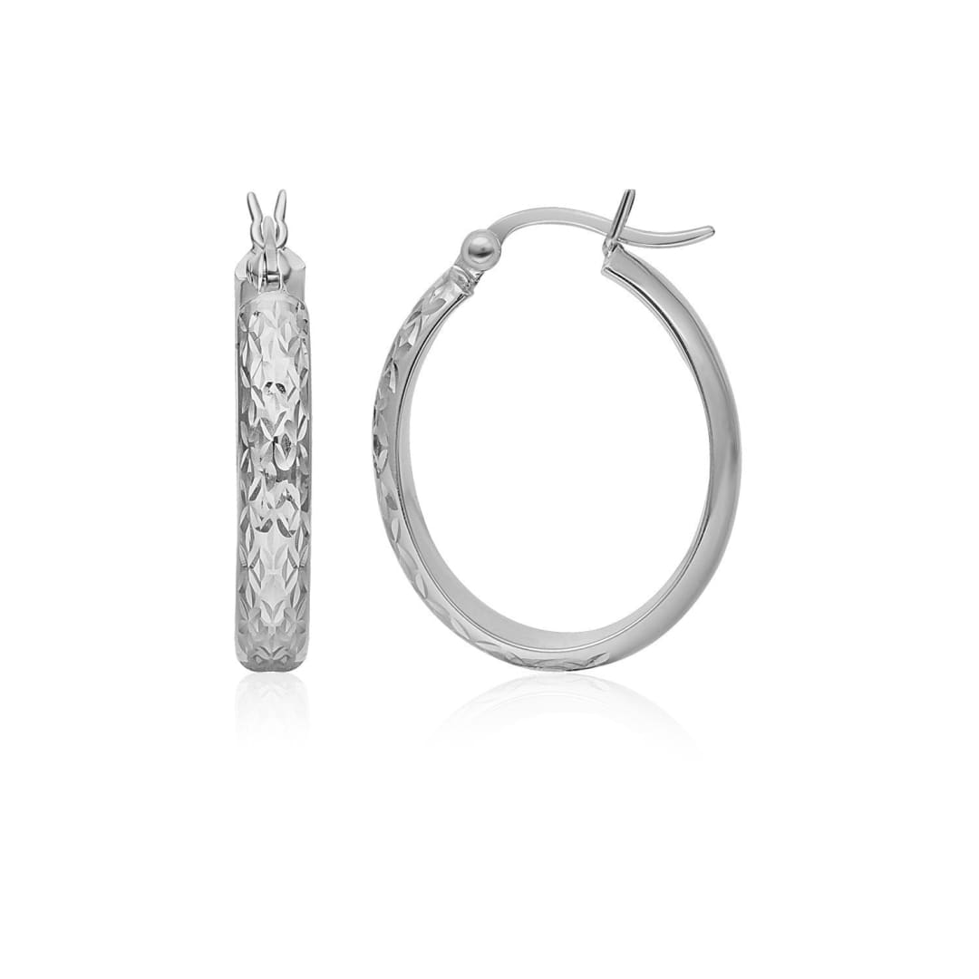 10k White Gold Hammered Oval Hoop Earrings | Richard Cannon Jewelry