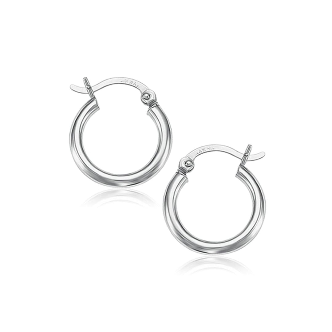 10k White Gold Polished Hoop Earrings (2x15 mm) | Richard Cannon Jewelry