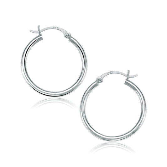 10k White Gold Polished Hoop Earrings (2x25mm) | Richard Cannon Jewelry