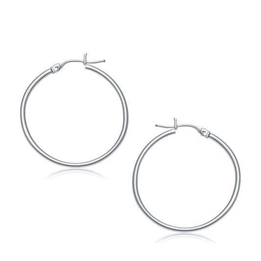 10k White Gold Polished Hoop Earrings (30 mm) | Richard Cannon Jewelry