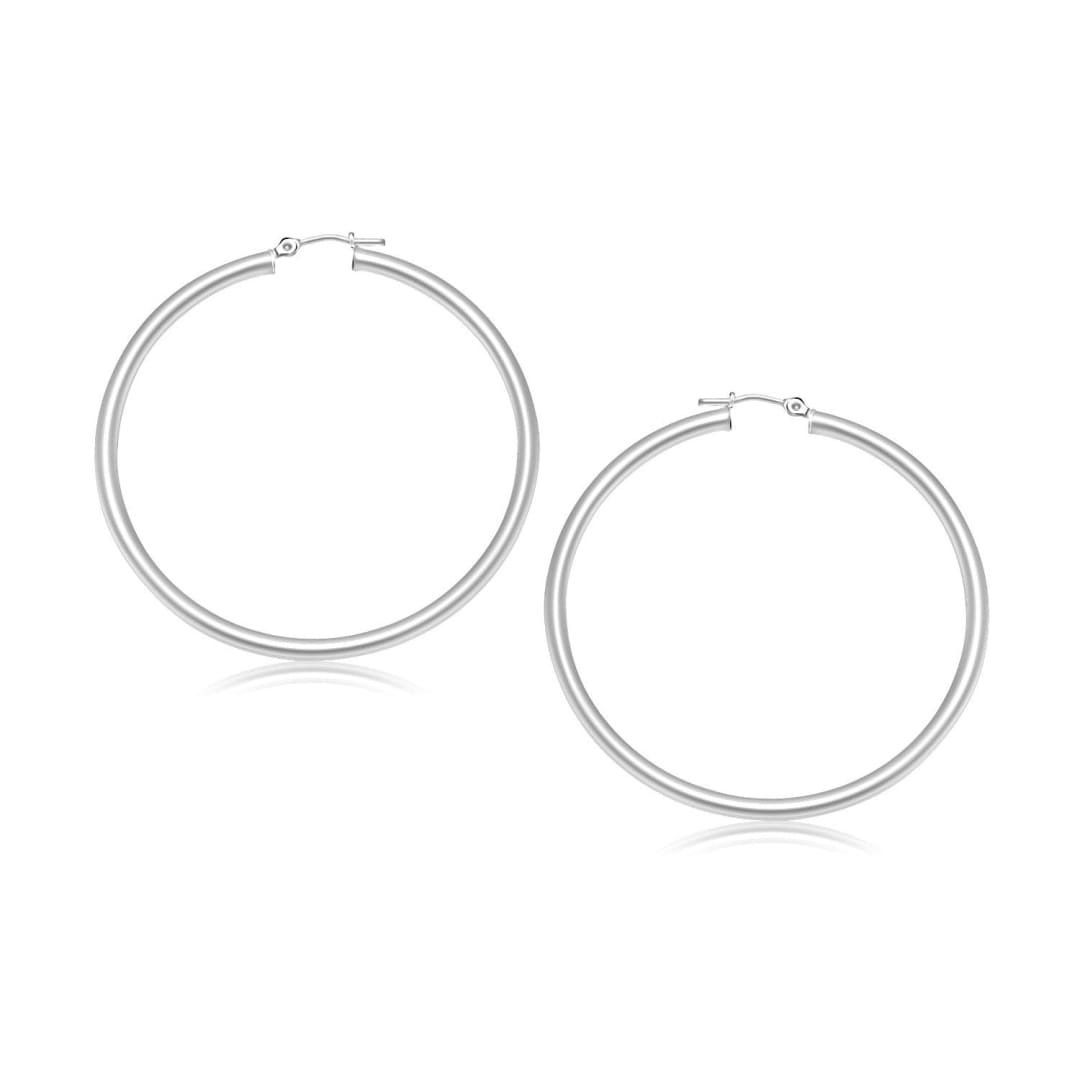 10k White Gold Polished Hoop Earrings (30 mm) | Richard Cannon Jewelry