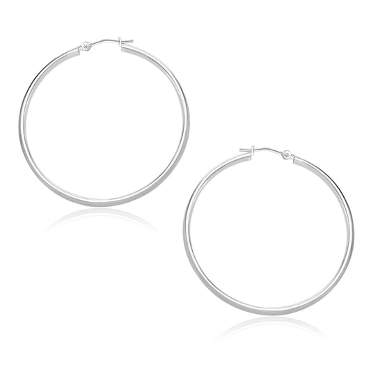 10k White Gold Polished Hoop Earrings (30mm) | Richard Cannon Jewelry