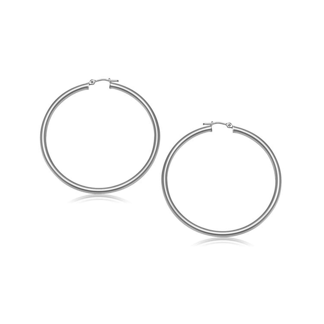 10k White Gold Polished Hoop Earrings (3x25mm) | Richard Cannon Jewelry