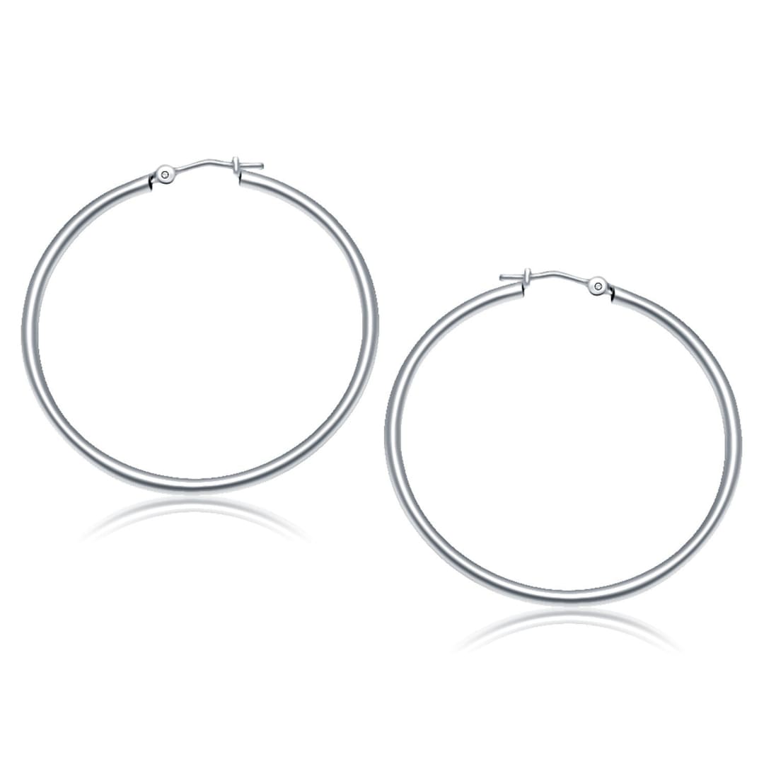 10k White Gold Polished Hoop Earrings (40 mm) | Richard Cannon Jewelry