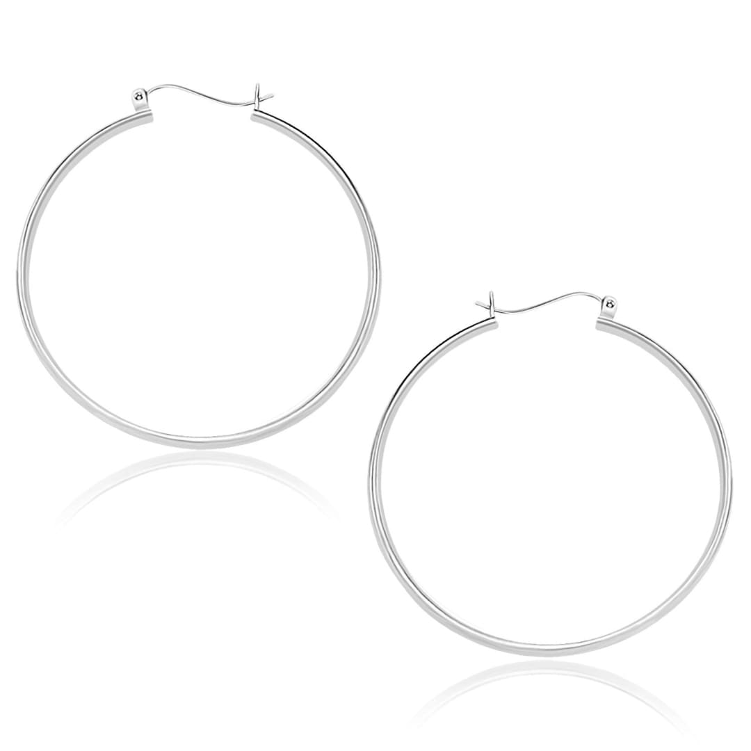 10k White Gold Polished Hoop Earrings (40mm) | Richard Cannon Jewelry