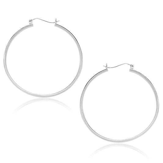 10k White Gold Polished Hoop Earrings (40mm) | Richard Cannon Jewelry