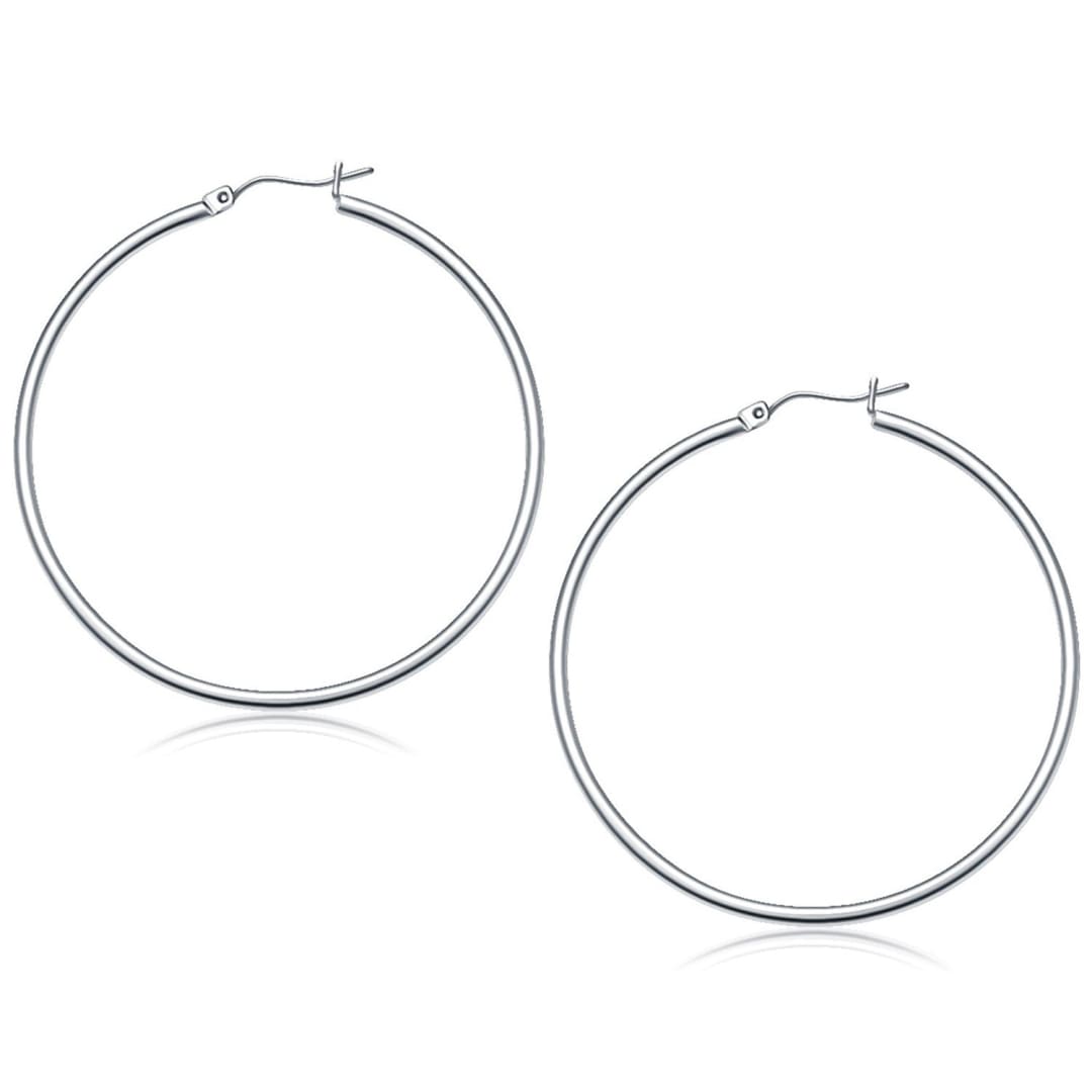 10k White Gold Polished Hoop Earrings (50 mm) | Richard Cannon Jewelry