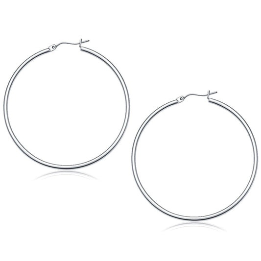 10k White Gold Polished Hoop Earrings (50 mm) | Richard Cannon Jewelry