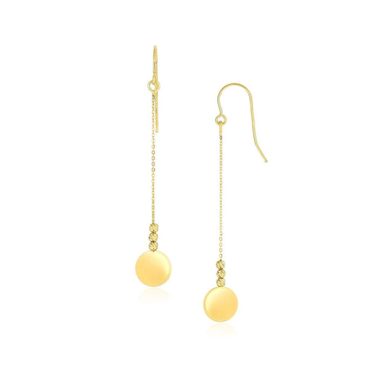 10k Yellow Gold Bead and Shiny Disc Drop Earrings | Richard Cannon Jewelry