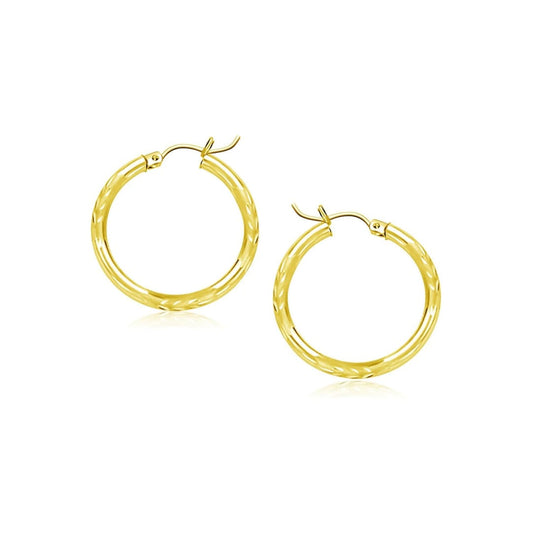 10k Yellow Gold Diamond Cut Hoop Earrings (15mm) | Richard Cannon Jewelry