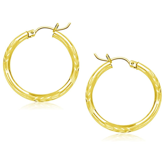 10k Yellow Gold Diamond Cut Hoop Earrings (25mm) | Richard Cannon Jewelry