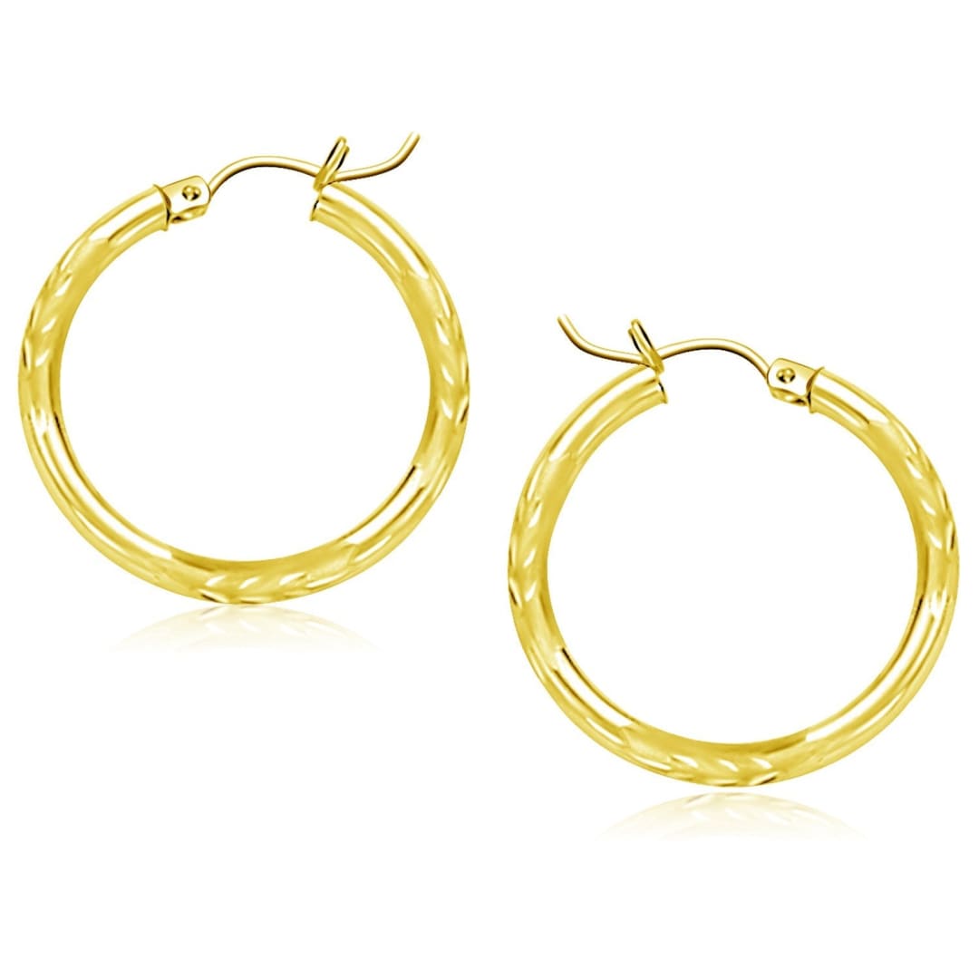 10k Yellow Gold Diamond Cut Hoop Earrings (25mm) | Richard Cannon Jewelry