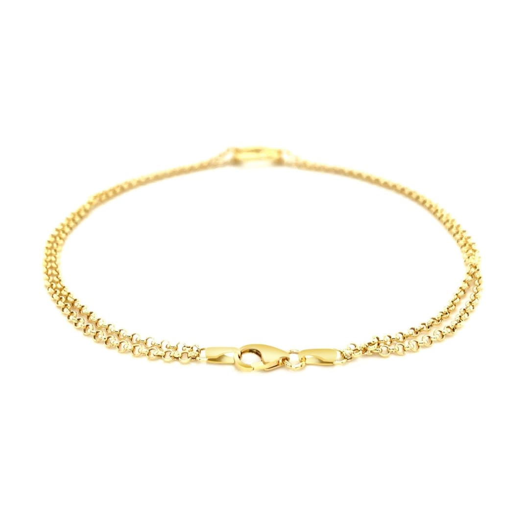 10k Yellow Gold Double Rolo Chain Anklet with an Open Heart Station | Richard Cannon