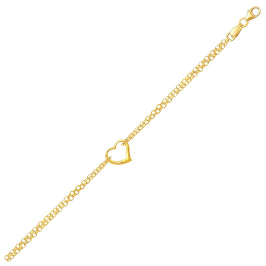 10k Yellow Gold Double Rolo Chain Anklet with an Open Heart Station | Richard Cannon