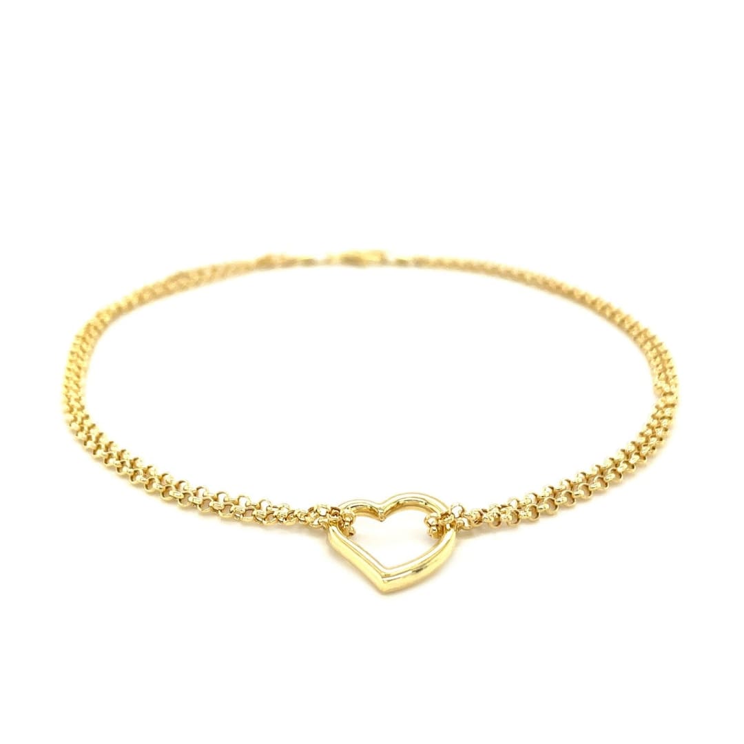 10k Yellow Gold Double Rolo Chain Anklet with an Open Heart Station | Richard Cannon