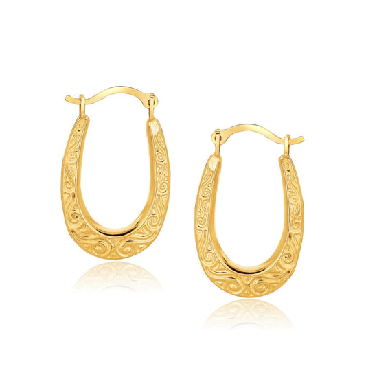 10k Yellow Gold Fancy Oval Hoop Earrings | Richard Cannon Jewelry