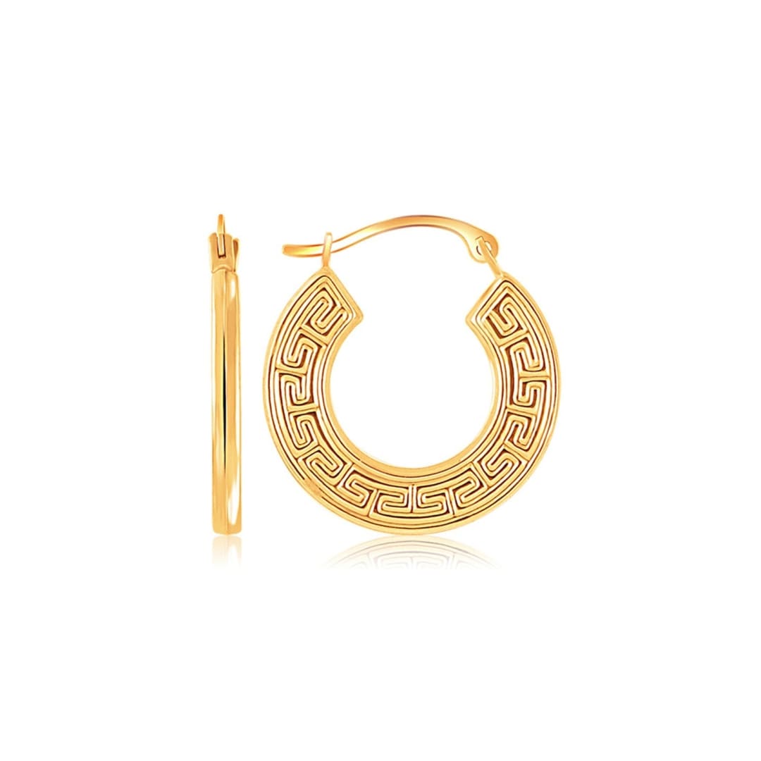 10k Yellow Gold Greek Key Small Hoop Earrings | Richard Cannon Jewelry