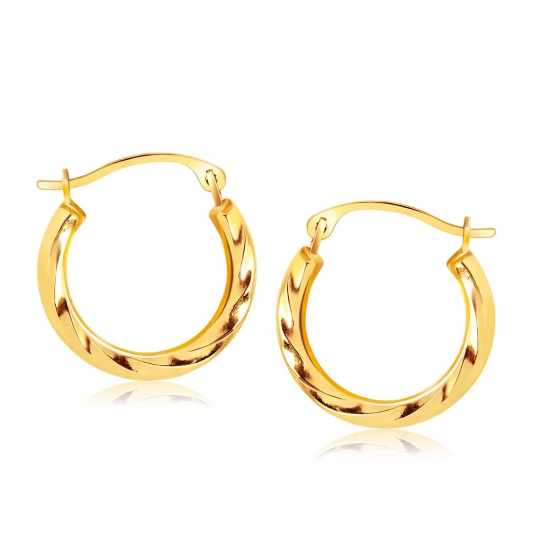 10k Yellow Gold Hoop Earrings in Textured Polished Style (5/8 inch Diameter) | Richard