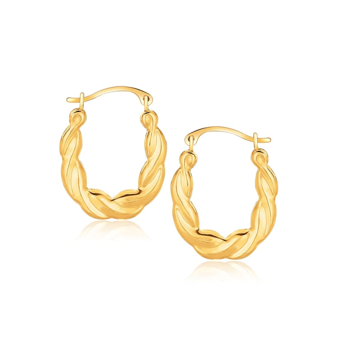 10k Yellow Gold Oval Twist Hoop Earrings | Richard Cannon Jewelry