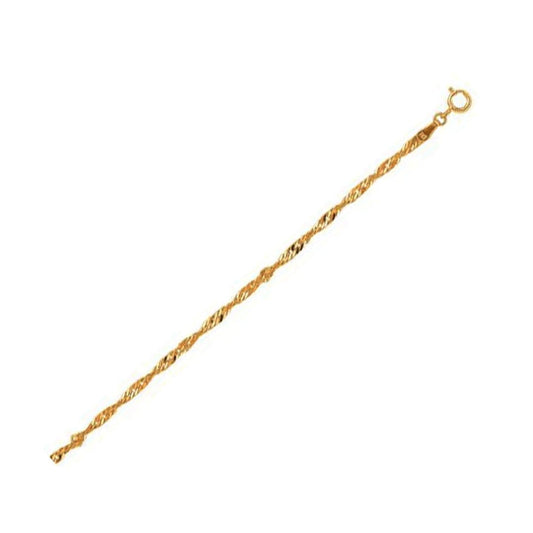 10k Yellow Gold Singapore Anklet 2.2mm | Richard Cannon Jewelry