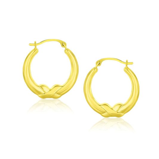 10k Yellow Gold X Motif Round Shape Hoop Earrings | Richard Cannon Jewelry
