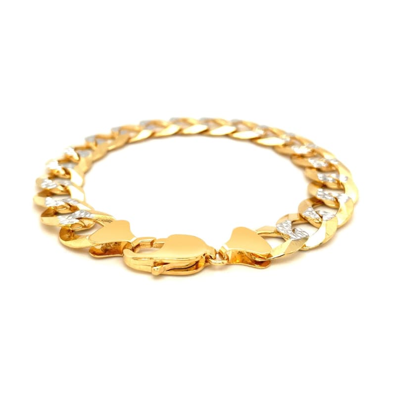 12.18 mm 14k Two Tone Gold Pave Curb Bracelet | Richard Cannon Jewelry
