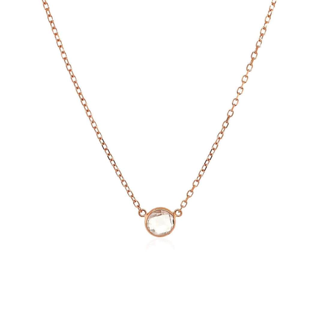 14k Rose Gold 17 inch Necklace with Round White Topaz | Richard Cannon Jewelry