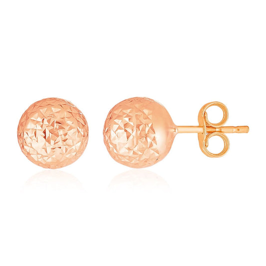 14k Rose Gold Ball Earrings with Crystal Cut Texture | Richard Cannon Jewelry
