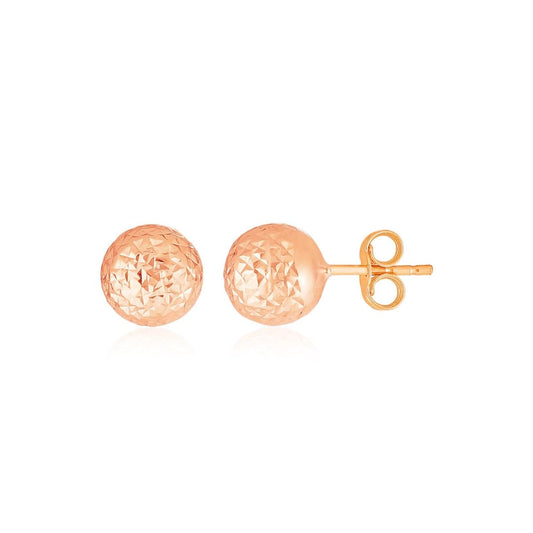 14k Rose Gold Ball Earrings with Crystal Cut Texture | Richard Cannon Jewelry