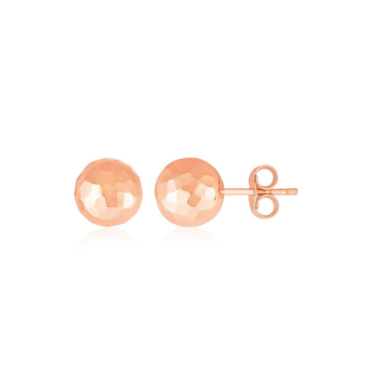 14k Rose Gold Ball Earrings with Faceted Texture | Richard Cannon Jewelry