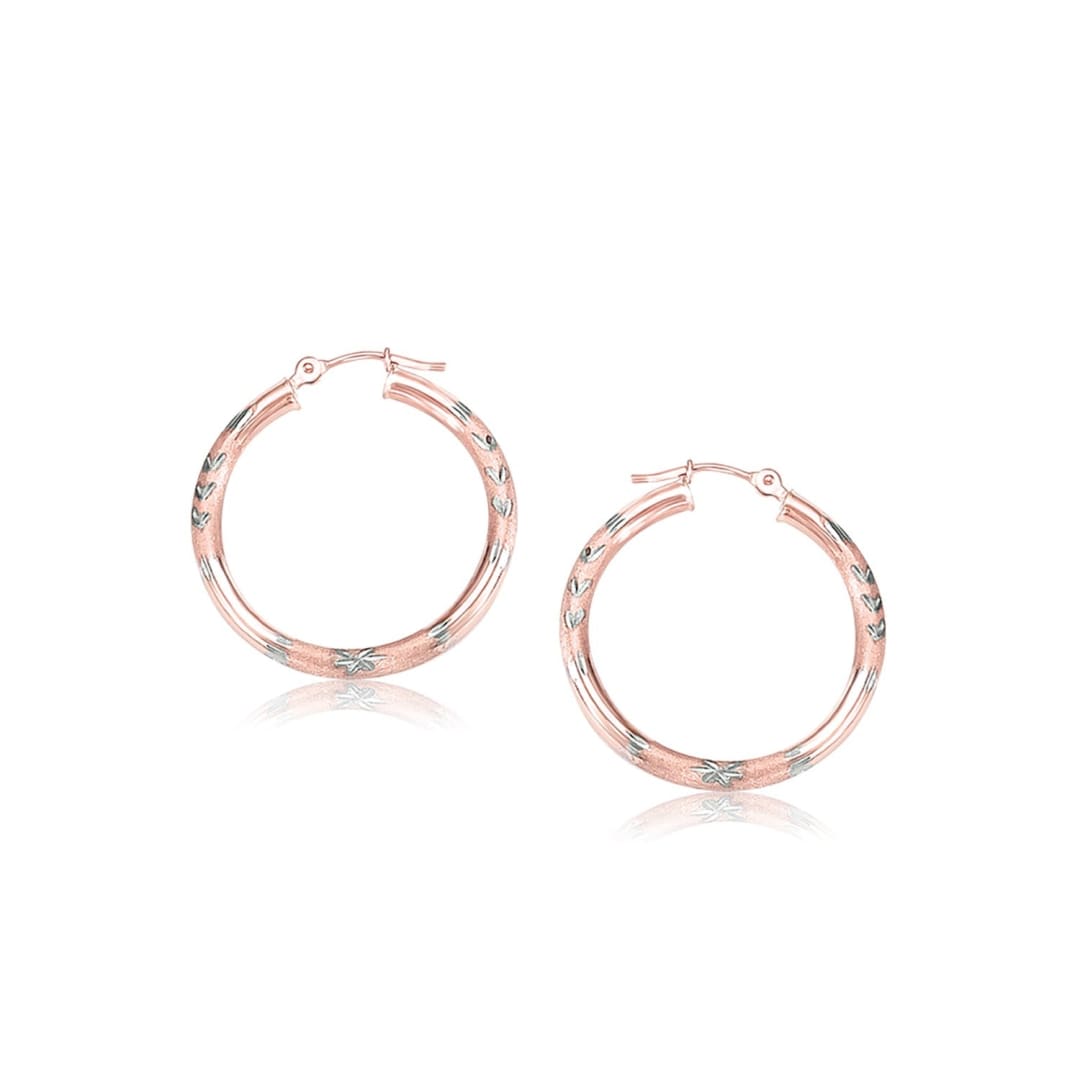 14k Rose Gold Fancy Diamond Cut Hoop Earrings(3x25mm) | Richard Cannon Jewelry