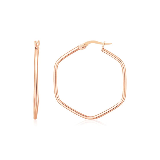 14K Rose Gold Hexagon Hoop Rounded Edge Earrings | Richard Cannon Jewelry